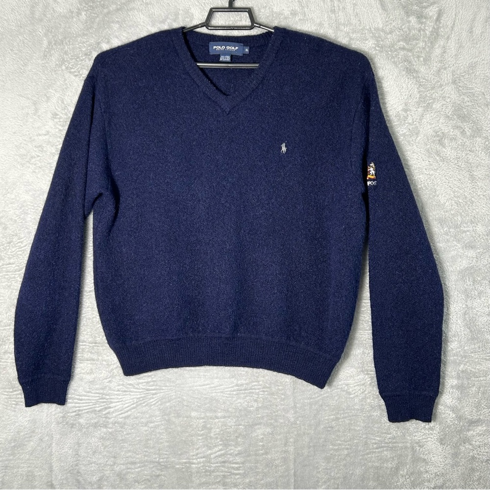 Polo Ralph Lauren Golf Alpaca Sweater Mens XL‎ Navy Blue V Neck Pullover Pony